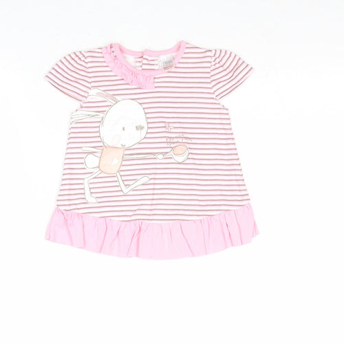 NEXT Girls Pink Striped 100% Cotton Basic Blouse Size 3-6 Months Round Neck Button - Bunny