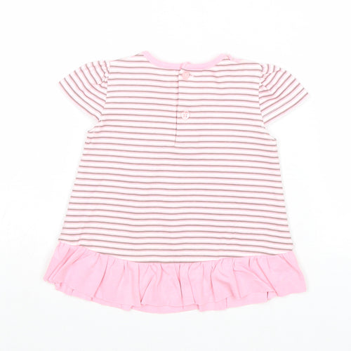 NEXT Girls Pink Striped 100% Cotton Basic Blouse Size 3-6 Months Round Neck Button - Bunny