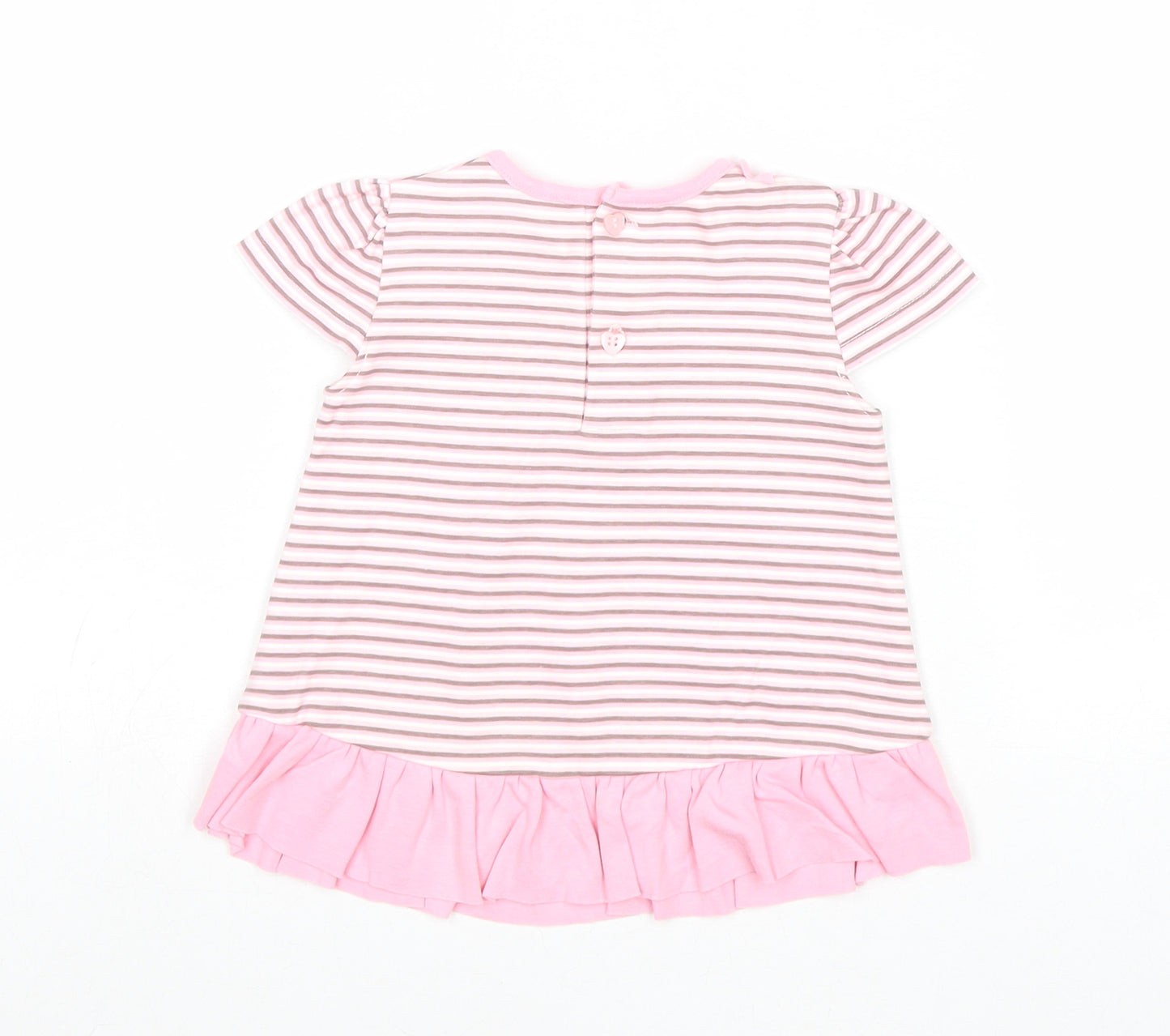 NEXT Girls Pink Striped 100% Cotton Basic Blouse Size 3-6 Months Round Neck Button - Bunny