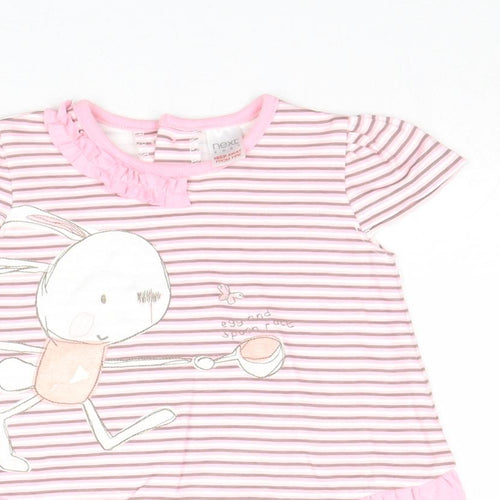 NEXT Girls Pink Striped 100% Cotton Basic Blouse Size 3-6 Months Round Neck Button - Bunny