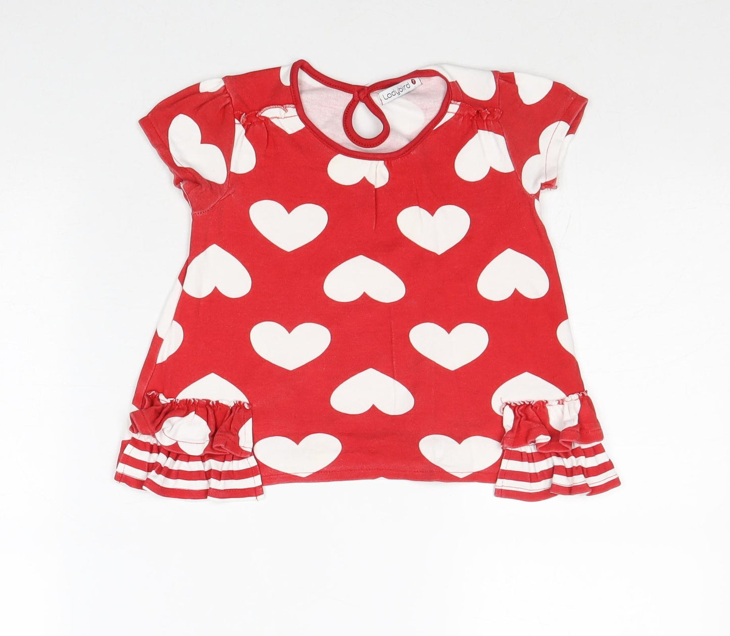 Ladybird Girls Red Geometric 100% Cotton A-Line Size 12-18 Months Round Neck Button - Hearts