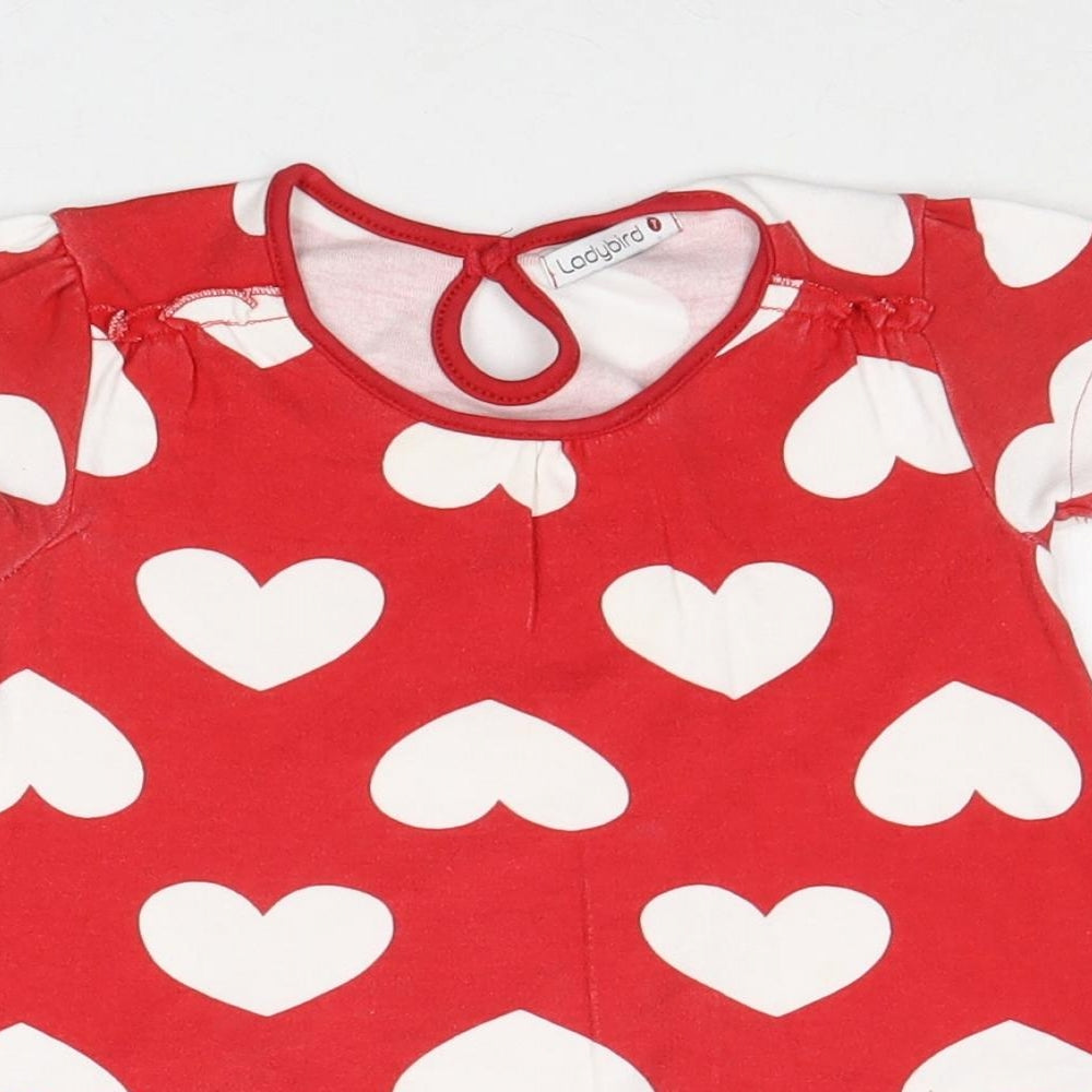 Ladybird Girls Red Geometric 100% Cotton A-Line Size 12-18 Months Round Neck Button - Hearts
