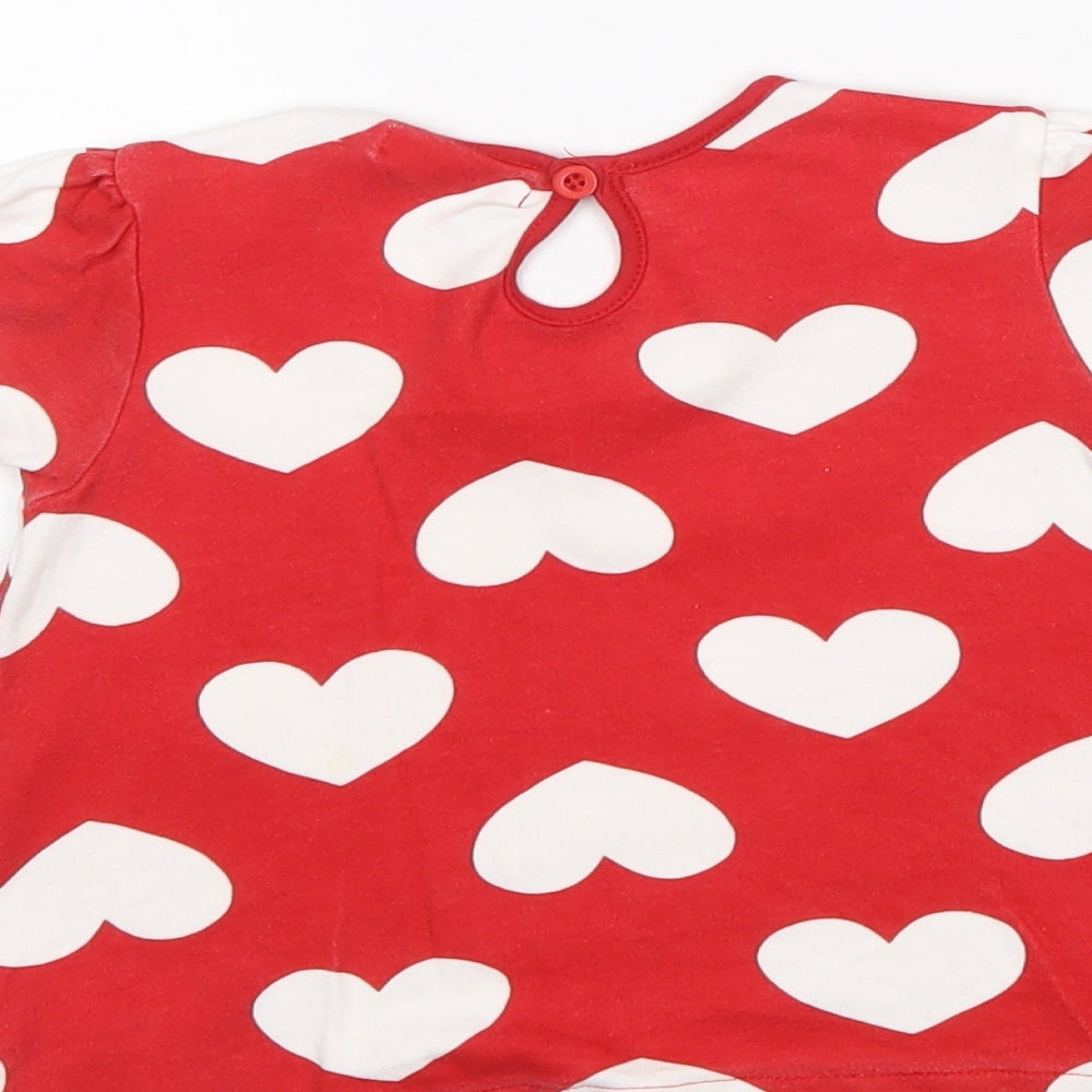 Ladybird Girls Red Geometric 100% Cotton A-Line Size 12-18 Months Round Neck Button - Hearts