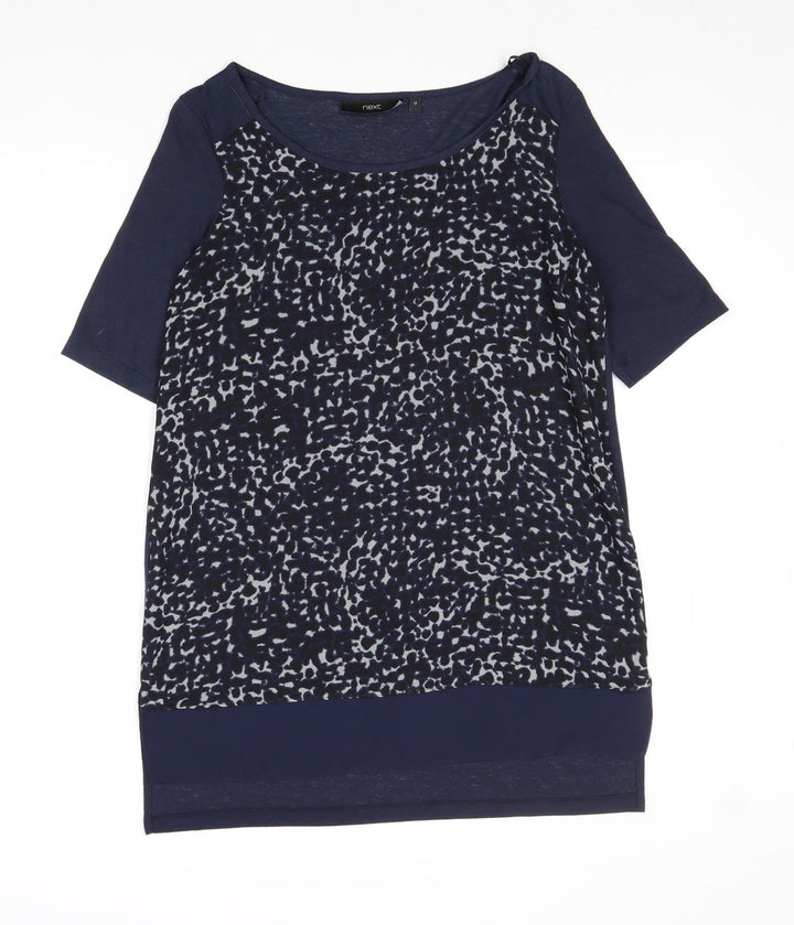 NEXT Womens Blue Animal Print Polyester Basic Blouse Size 12 Round Neck - Leopard Pattern