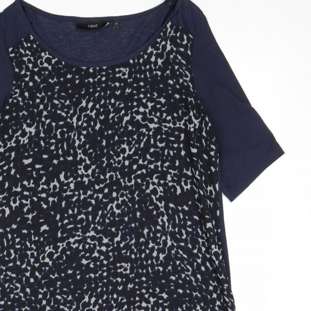 NEXT Womens Blue Animal Print Polyester Basic Blouse Size 12 Round Neck - Leopard Pattern