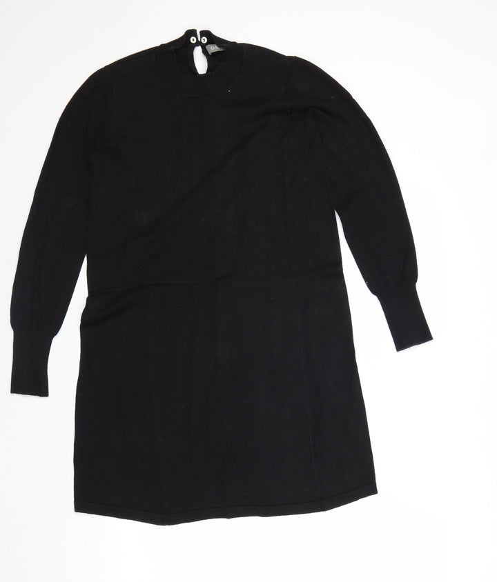 Oasis Womens Black Camel A-Line Size S Round Neck Button