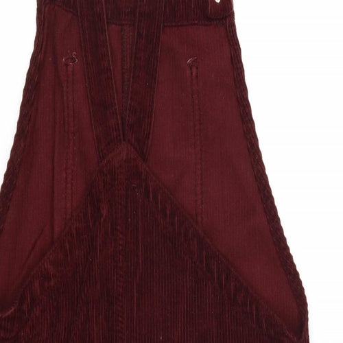 Topshop Womens Red 100% Cotton Pinafore/Dungaree Dress Size 6 Square Neck Button