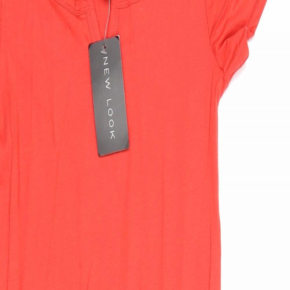 New Look Womens Red Cotton Bodycon Size 10 Round Neck Pullover