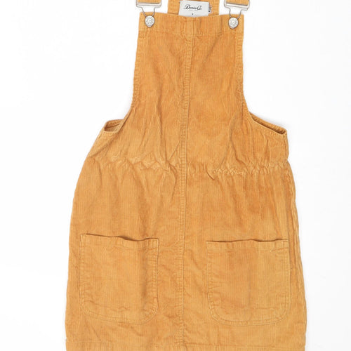 Denim & Co. Womens Brown 100% Cotton Pinafore/Dungaree Dress Size 6 Square Neck Buckle
