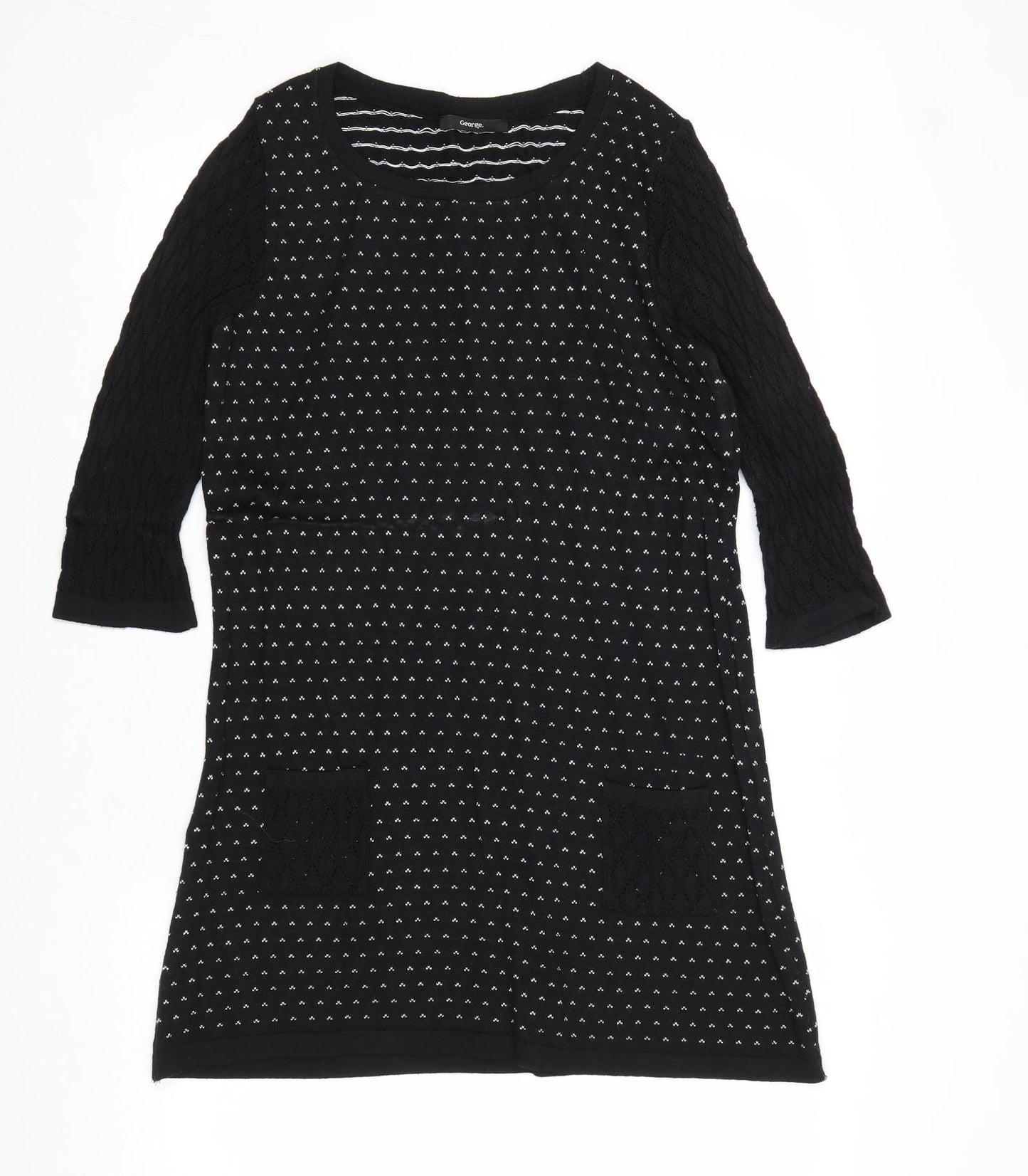 George Womens Black Geometric Cotton Jumper Dress Size 14 Round Neck Pullover