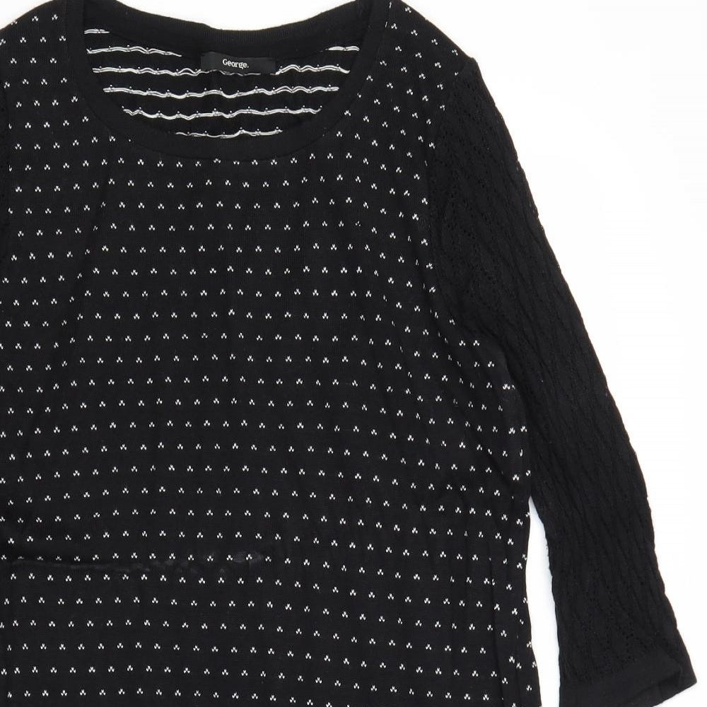 George Womens Black Geometric Cotton Jumper Dress Size 14 Round Neck Pullover