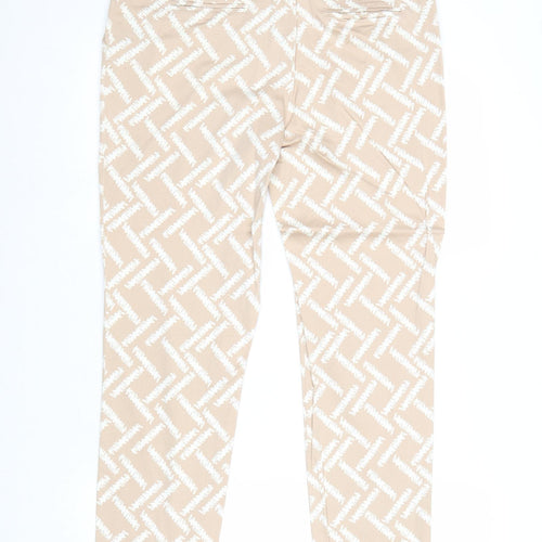 TU Womens Beige Geometric Cotton Chino Trousers Size 14 Regular Zip