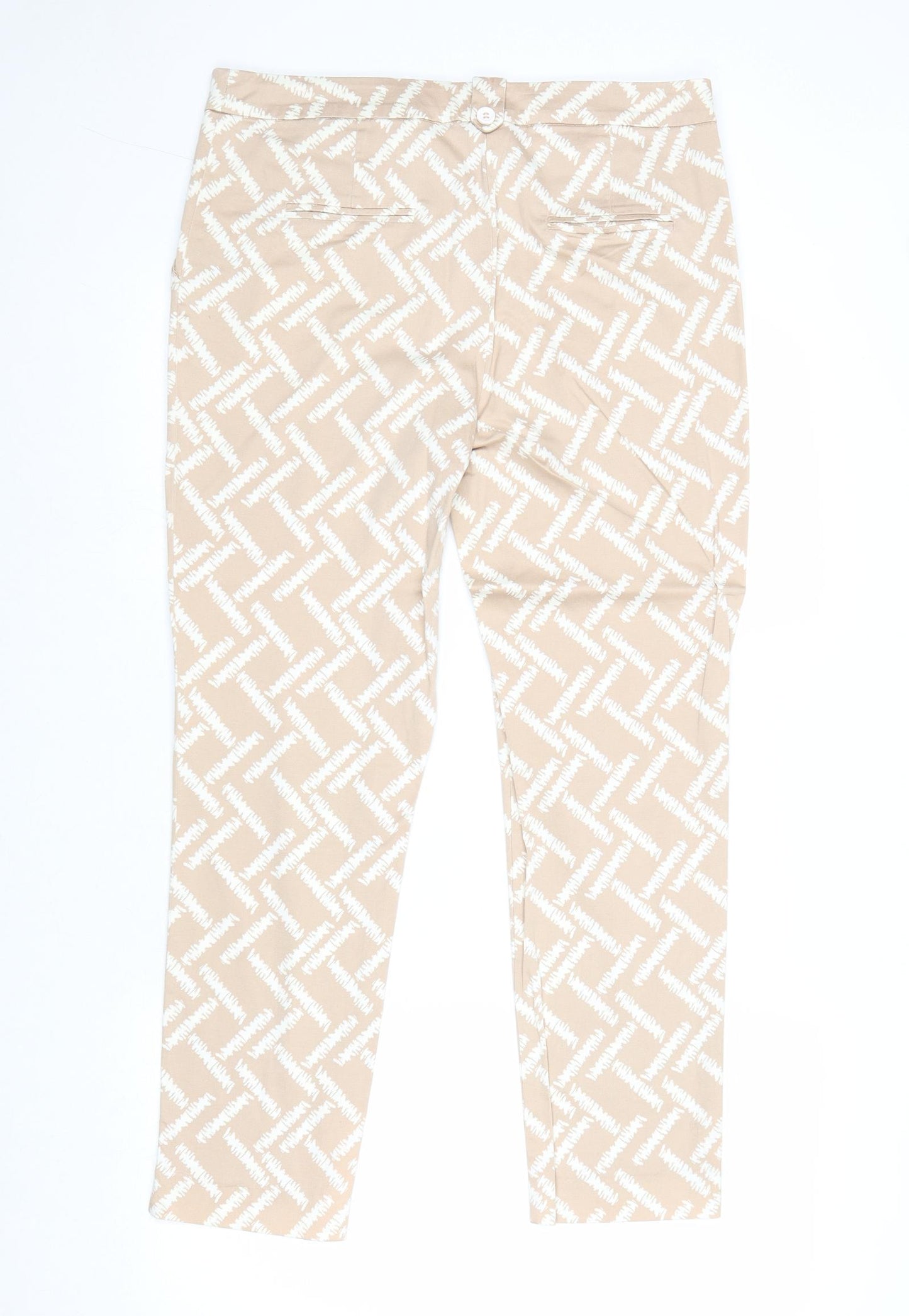 TU Womens Beige Geometric Cotton Chino Trousers Size 14 Regular Zip