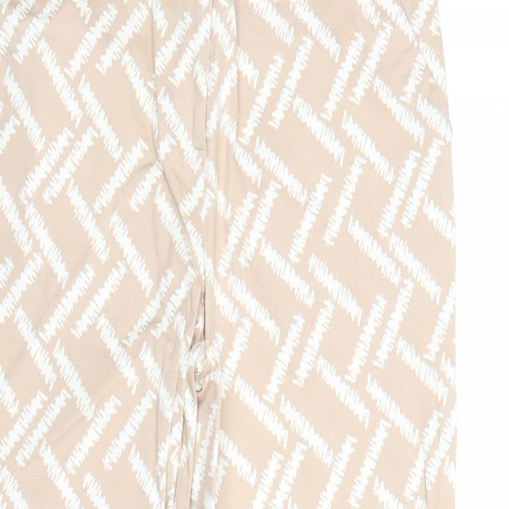 TU Womens Beige Geometric Cotton Chino Trousers Size 14 Regular Zip
