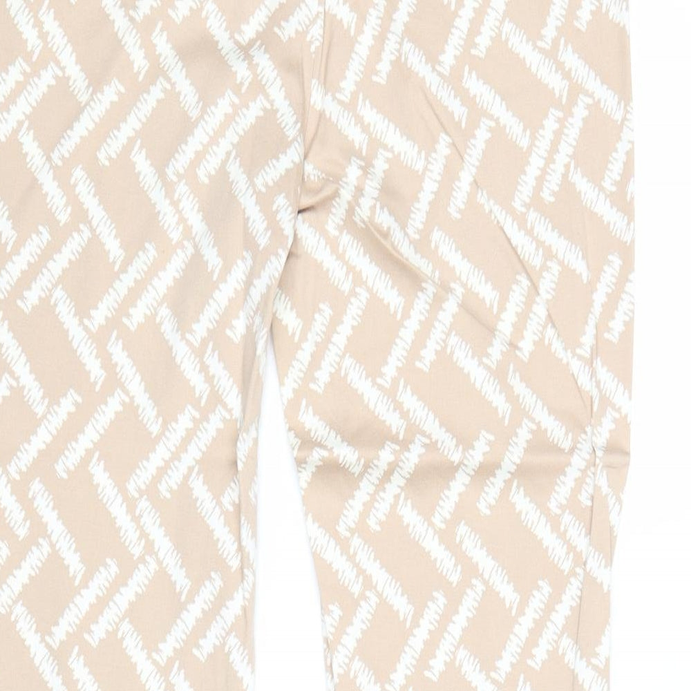 TU Womens Beige Geometric Cotton Chino Trousers Size 14 Regular Zip