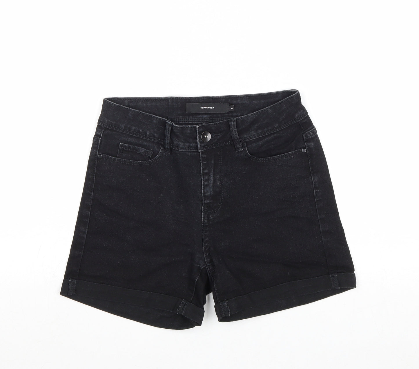 VERO MODA Womens Black Cotton Mom Shorts Size XS Regular Zip