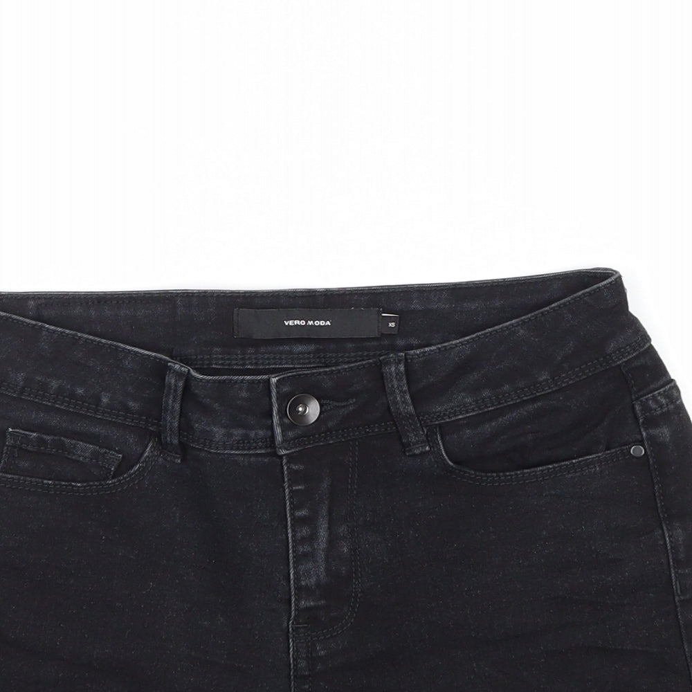 VERO MODA Womens Black Cotton Mom Shorts Size XS Regular Zip