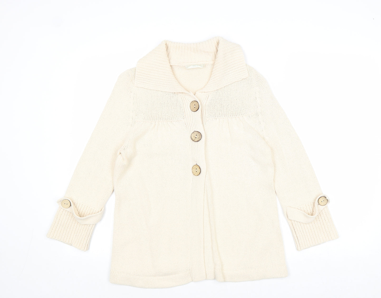 Marks and Spencer Womens Beige Collared Cotton Cardigan Jumper Size 14