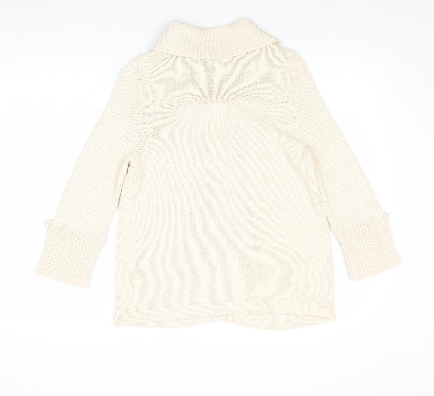 Marks and Spencer Womens Beige Collared Cotton Cardigan Jumper Size 14