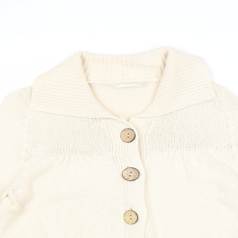Marks and Spencer Womens Beige Collared Cotton Cardigan Jumper Size 14