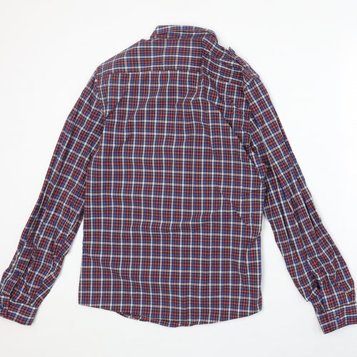 River Island Mens Red Plaid Cotton Button-Up Size M Collared Button