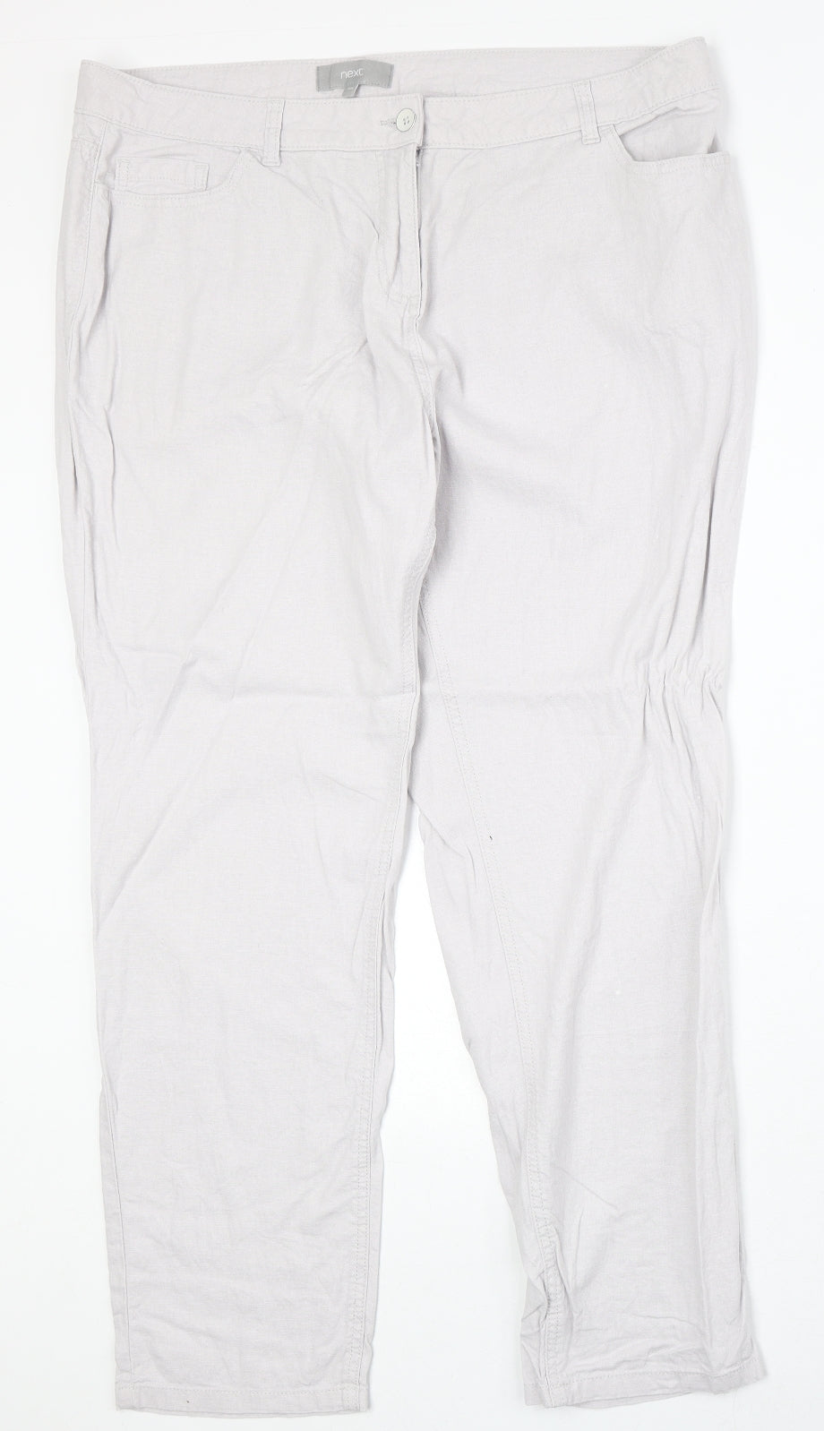 NEXT Womens Ivory Linen Trousers Size 16 Regular Zip