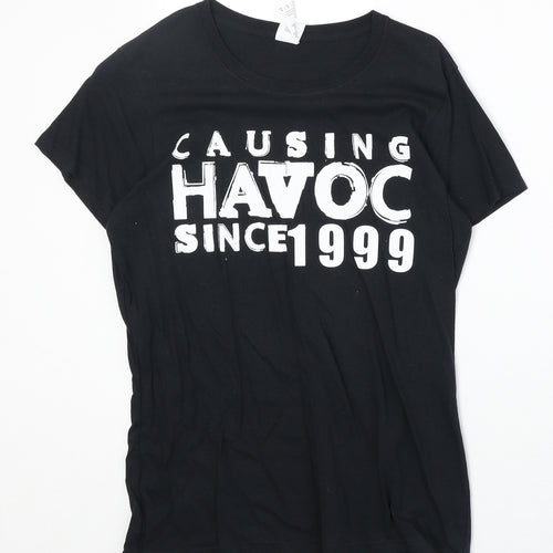 Gildan Womens Black 100% Cotton Basic T-Shirt Size M Boat Neck - Causing Havoc