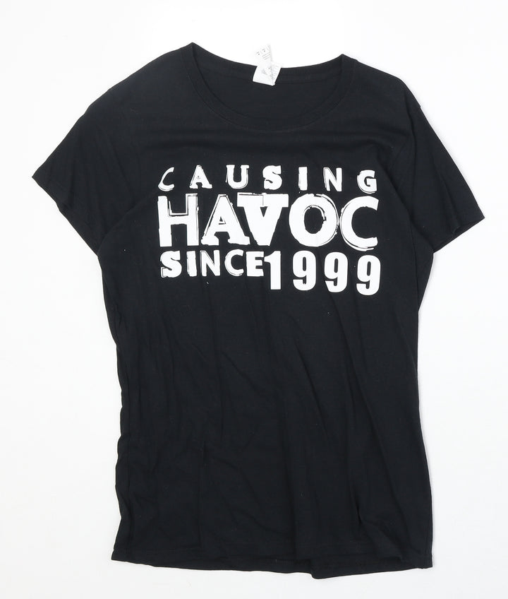 Gildan Womens Black 100% Cotton Basic T-Shirt Size M Boat Neck - Causing Havoc