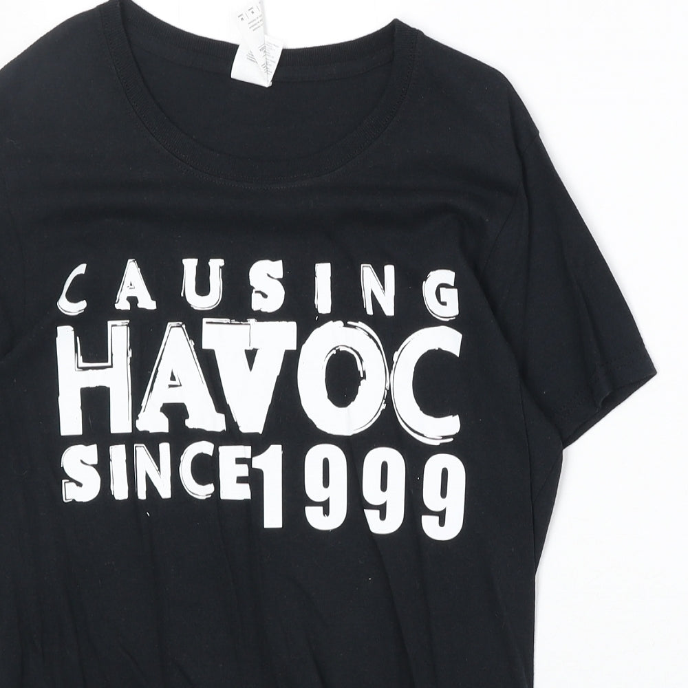 Gildan Womens Black 100% Cotton Basic T-Shirt Size M Boat Neck - Causing Havoc