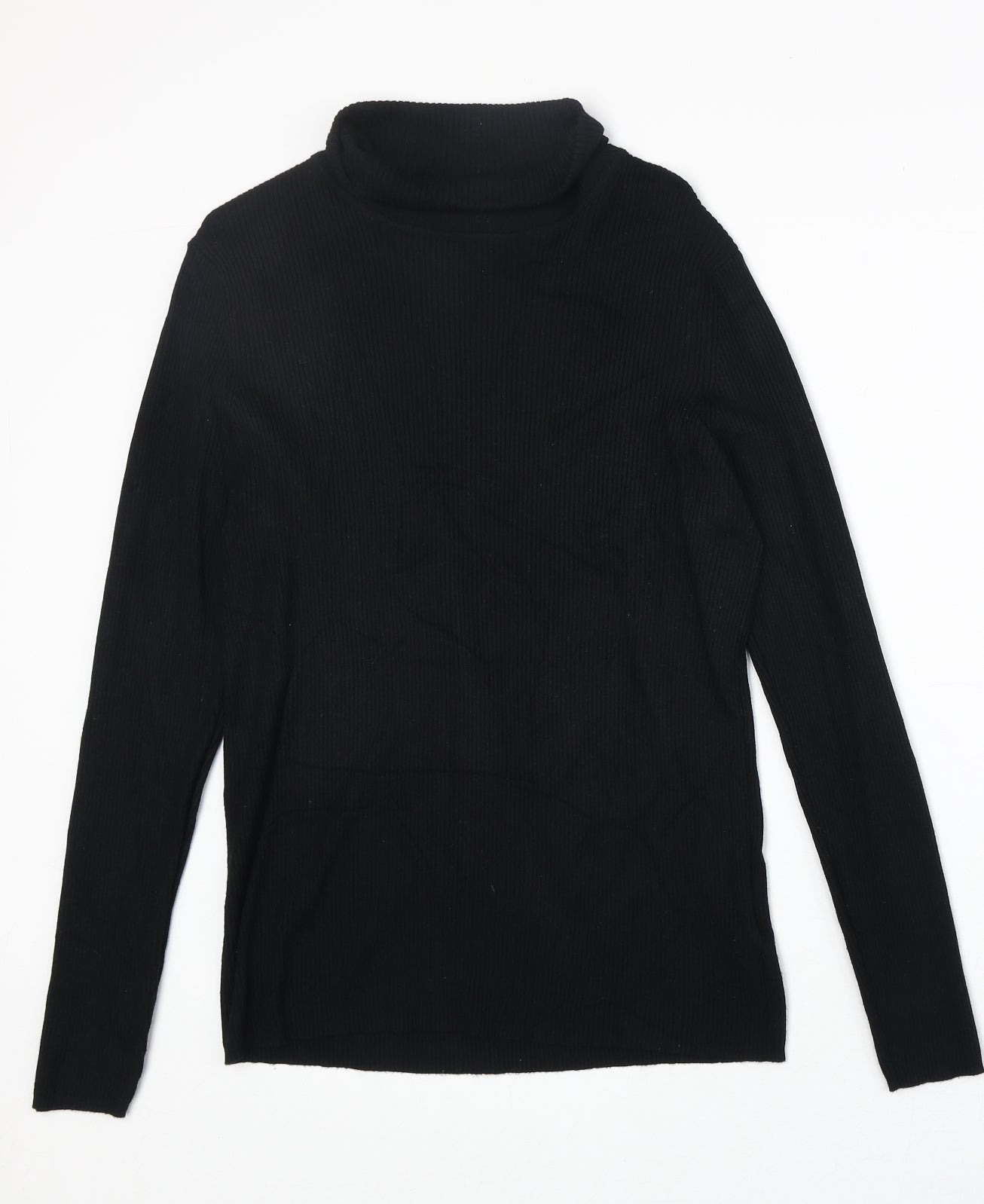 Marks and Spencer Womens Black Roll Neck Viscose Pullover Jumper Size 16 - Ribbed
