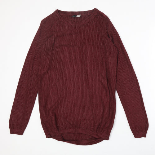 H&M Womens Red Round Neck Acrylic Pullover Jumper Size S
