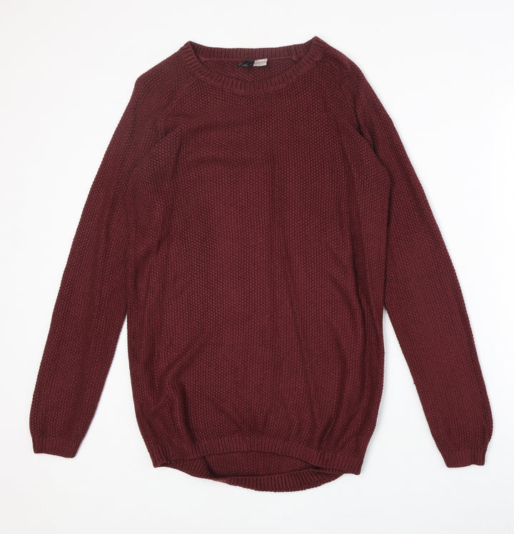H&M Womens Red Round Neck Acrylic Pullover Jumper Size S