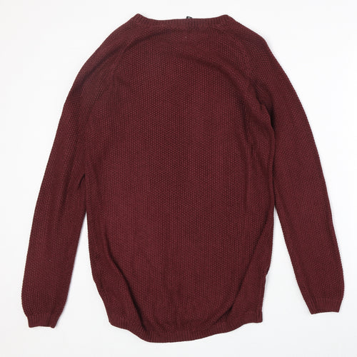 H&M Womens Red Round Neck Acrylic Pullover Jumper Size S