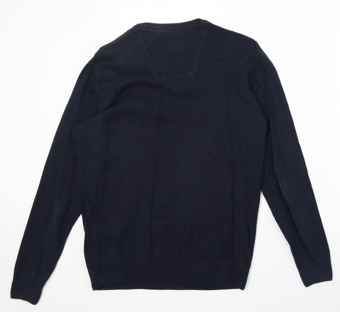 TOM TAILOR Mens Blue V-Neck Cotton Pullover Jumper Size M Long Sleeve