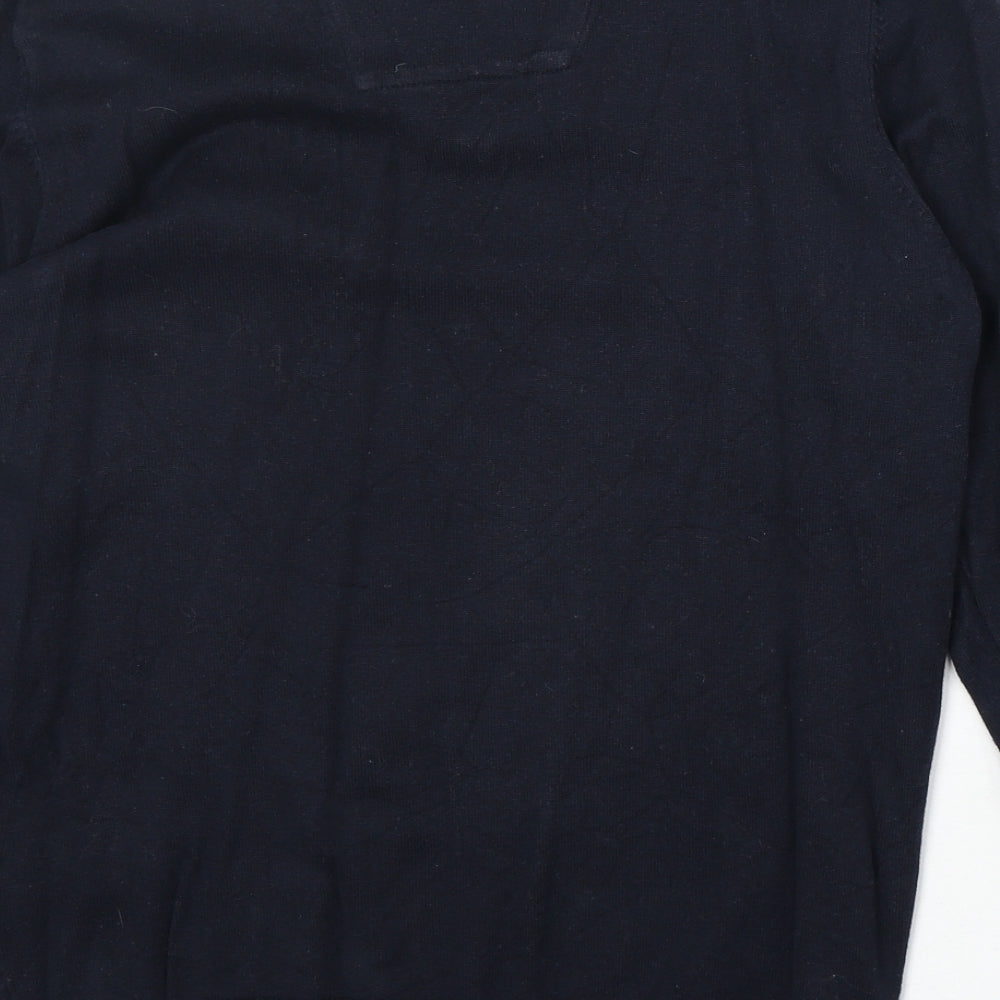 TOM TAILOR Mens Blue V-Neck Cotton Pullover Jumper Size M Long Sleeve