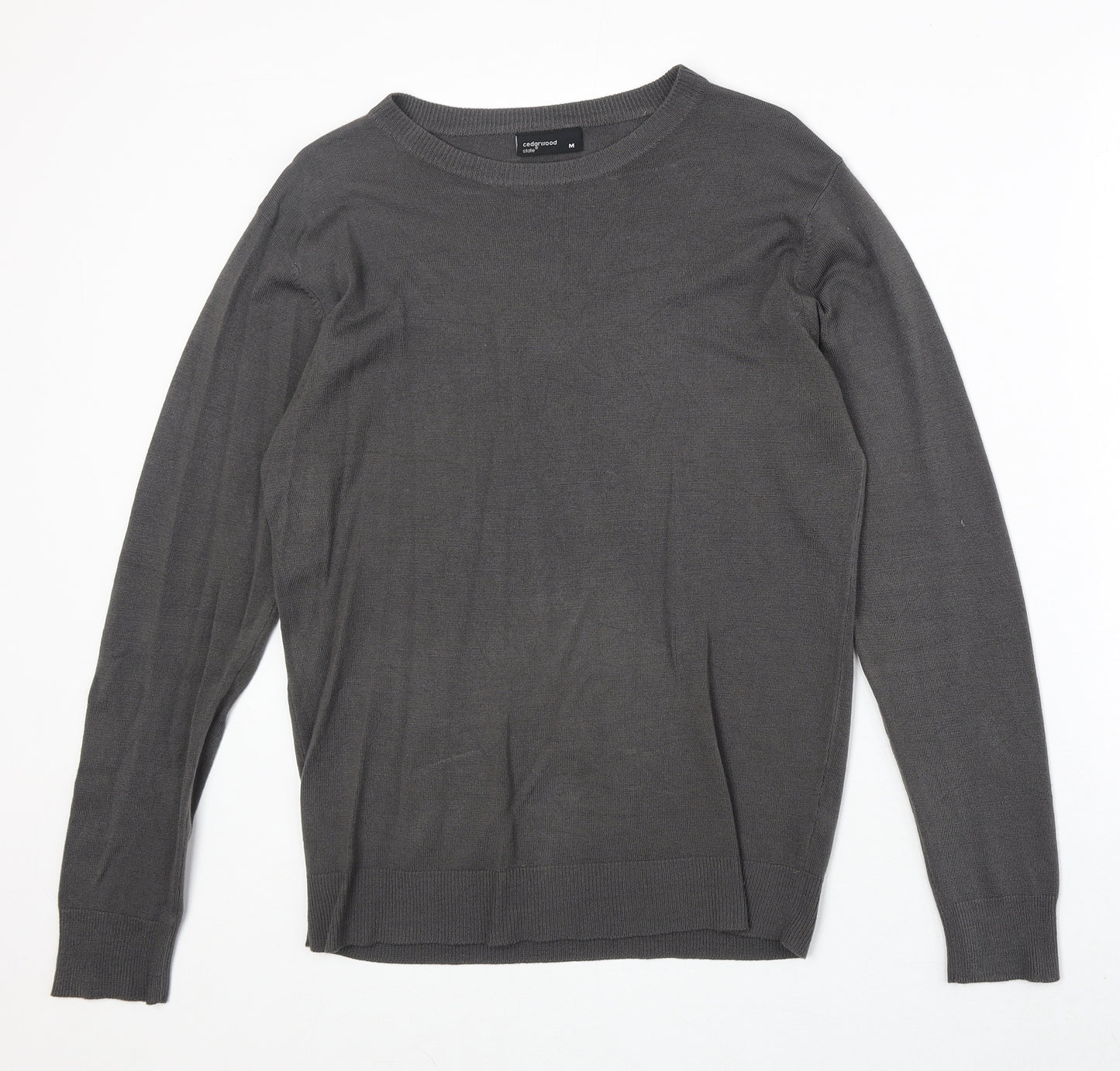 Cedar Wood State Mens Grey Round Neck Acrylic Pullover Jumper Size M Long Sleeve