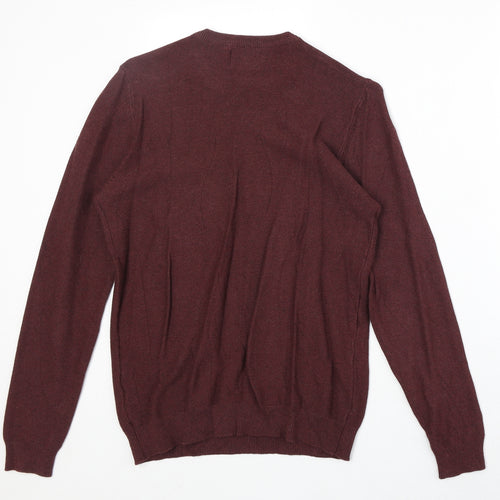 Pull&Bear Mens Red Round Neck Cotton Pullover Jumper Size S Long Sleeve