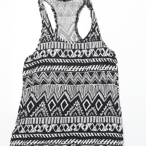 TALLY WEiJL Womens Black Geometric Viscose Basic Tank Size 2XS Round Neck