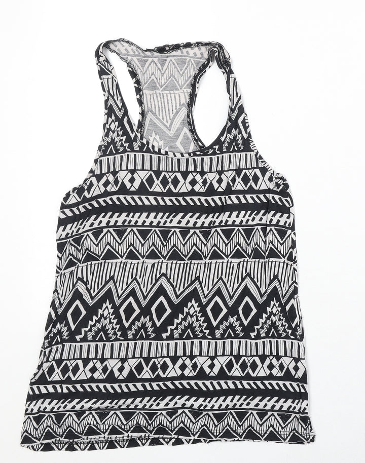 TALLY WEiJL Womens Black Geometric Viscose Basic Tank Size 2XS Round Neck