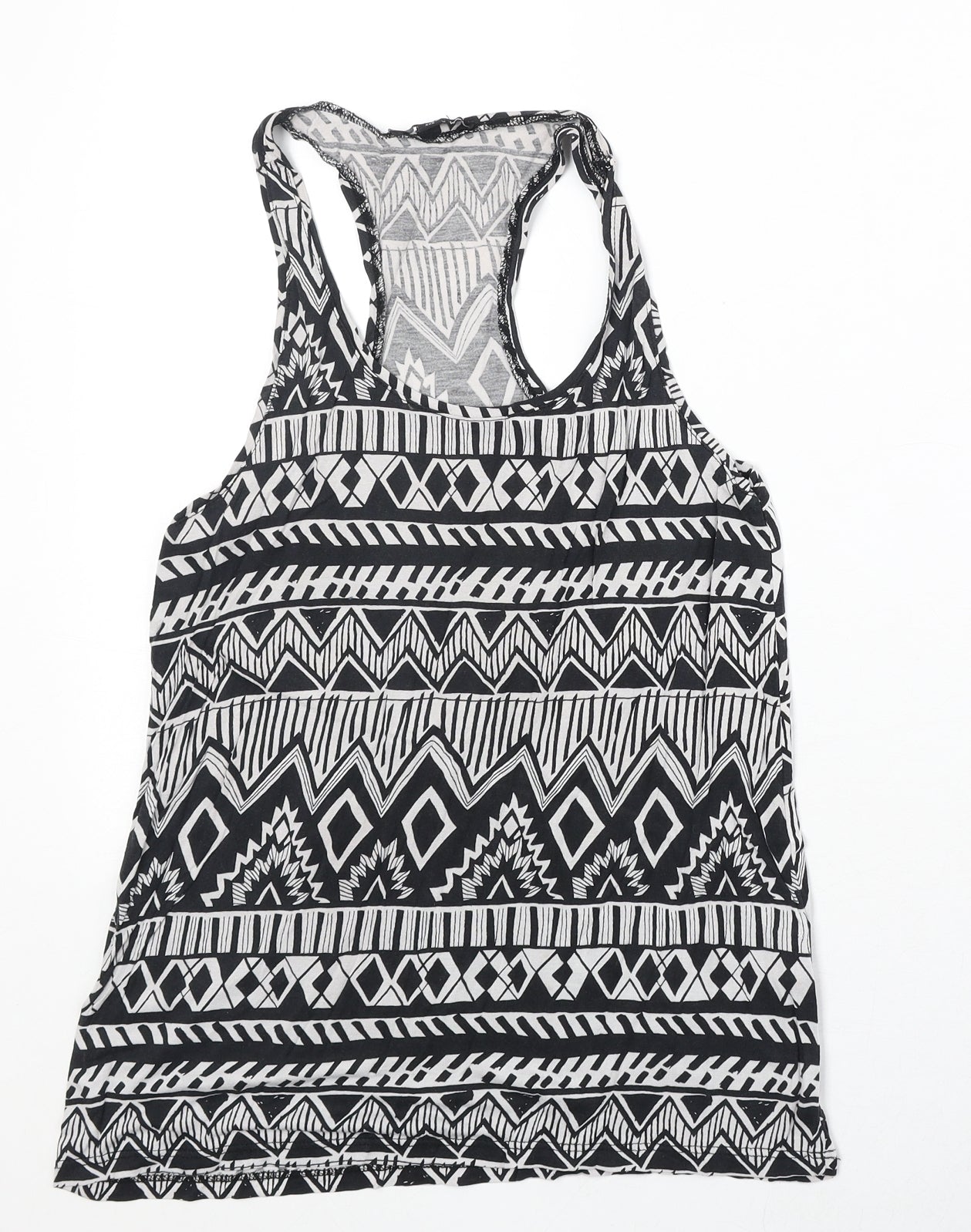 TALLY WEiJL Womens Black Geometric Viscose Basic Tank Size 2XS Round Neck