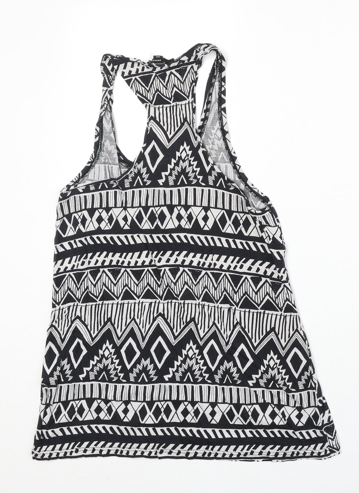 TALLY WEiJL Womens Black Geometric Viscose Basic Tank Size 2XS Round Neck