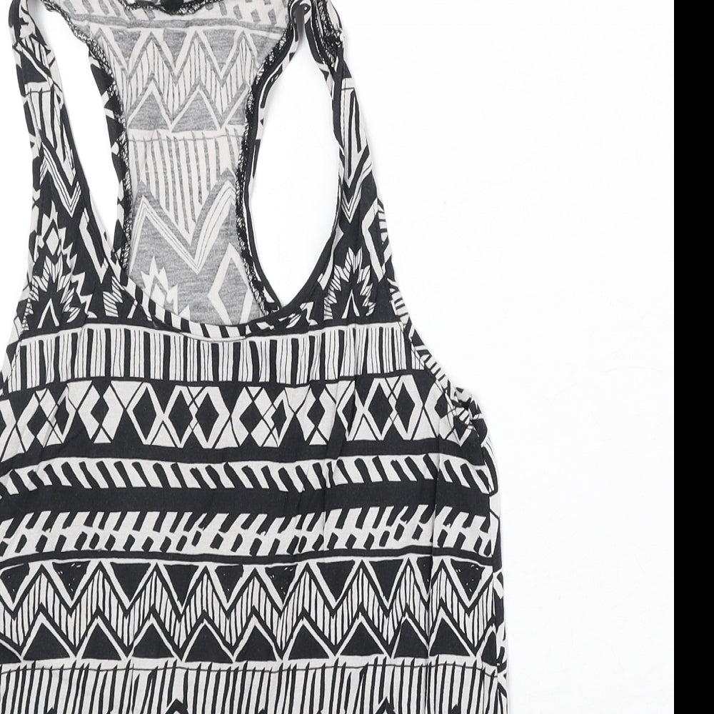TALLY WEiJL Womens Black Geometric Viscose Basic Tank Size 2XS Round Neck