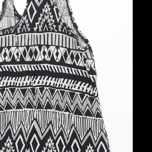 TALLY WEiJL Womens Black Geometric Viscose Basic Tank Size 2XS Round Neck
