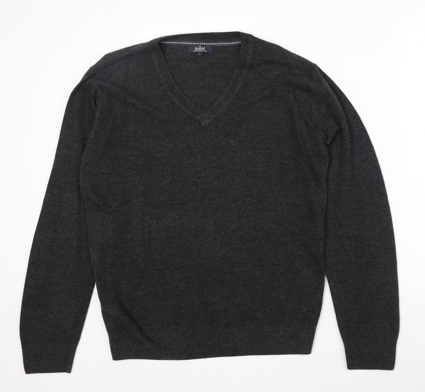 Easy Mens Black V-Neck Acrylic Pullover Jumper Size L Long Sleeve