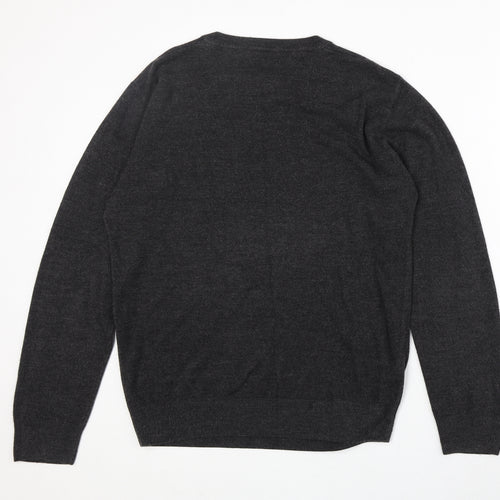 Easy Mens Black V-Neck Acrylic Pullover Jumper Size L Long Sleeve