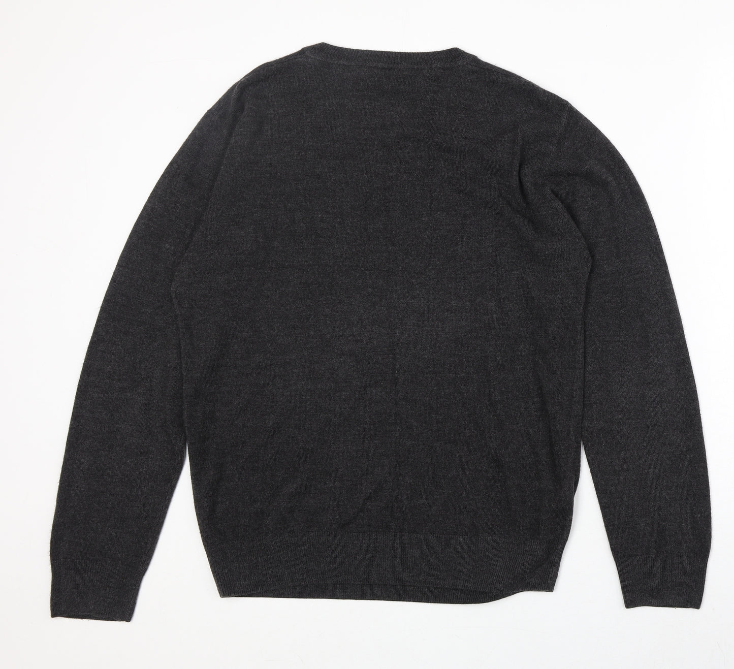 Easy Mens Black V-Neck Acrylic Pullover Jumper Size L Long Sleeve