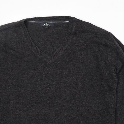 Easy Mens Black V-Neck Acrylic Pullover Jumper Size L Long Sleeve