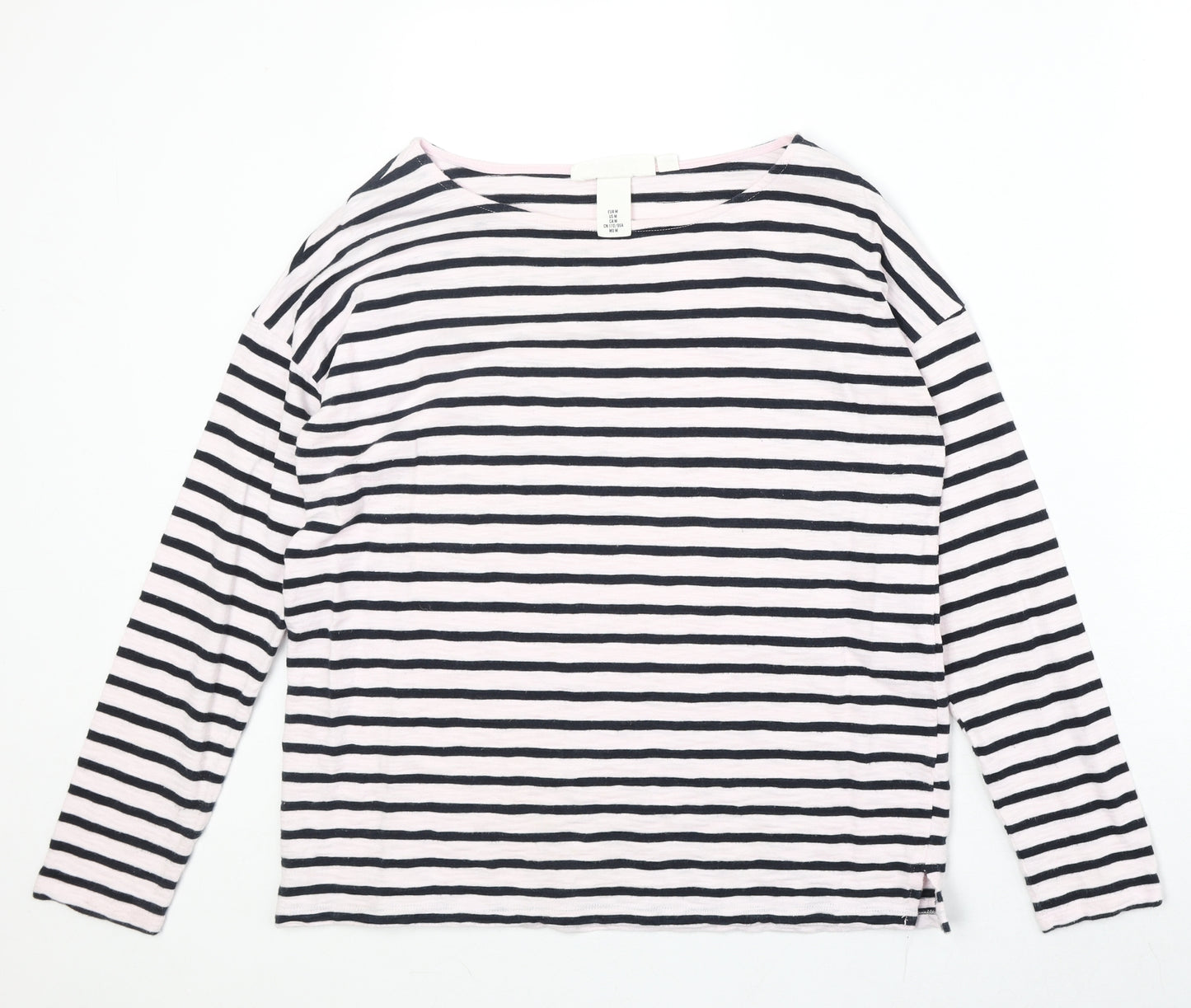 H&M Womens Pink Striped 100% Cotton Basic T-Shirt Size M Round Neck
