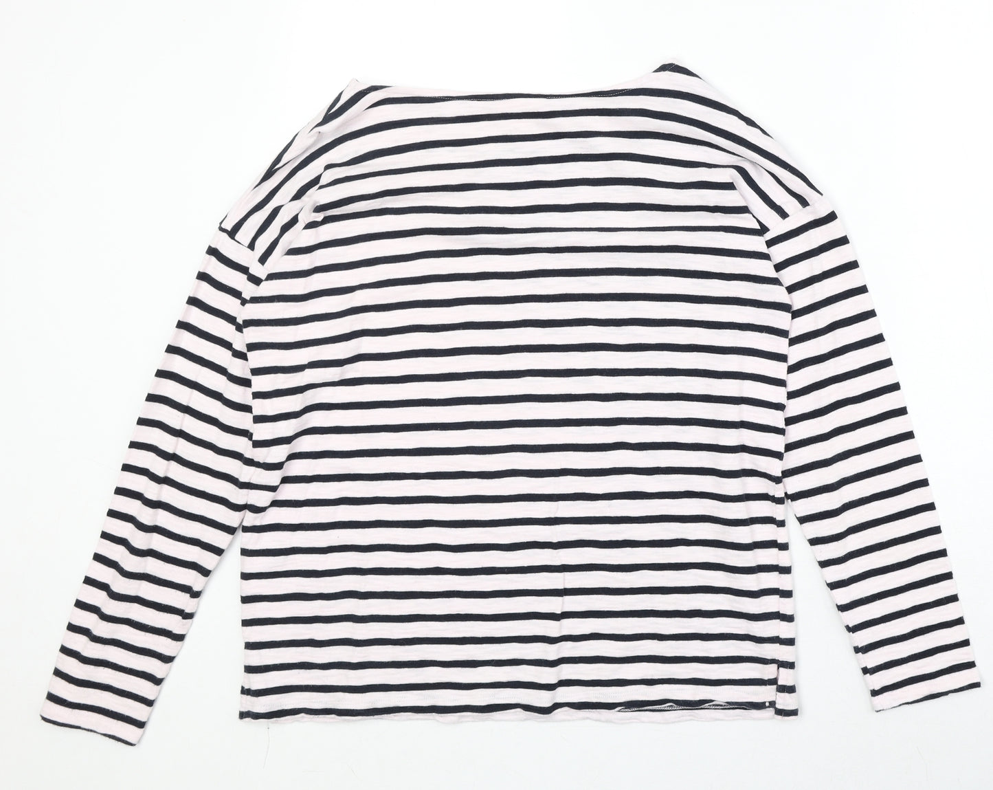 H&M Womens Pink Striped 100% Cotton Basic T-Shirt Size M Round Neck