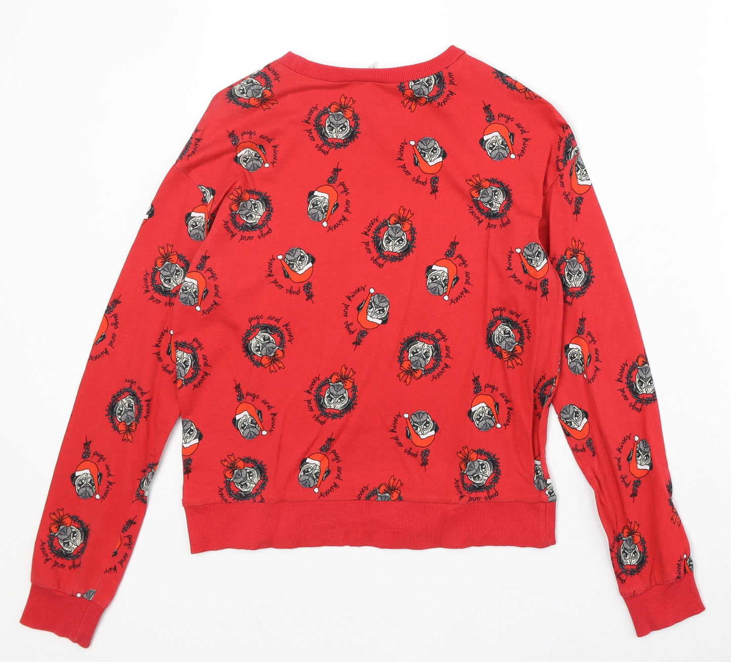 Divided by H&M Womens Red Geometric Cotton Pullover Sweatshirt Size XS Pullover - Christmas Pug